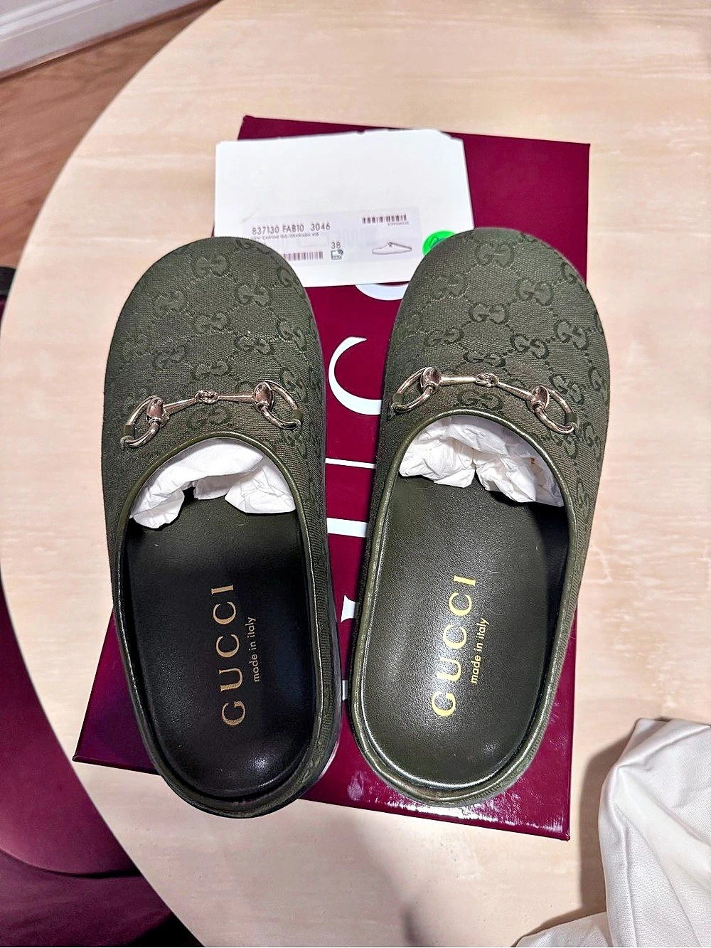 Gucci GG Supreme Canvas Horsebit Mules Green